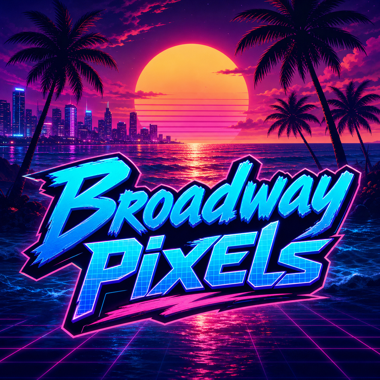 Broadway Pixels neon sunset artwork